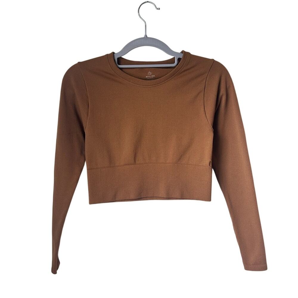 Aerie Offline Brown Cropped Long Sleeve - XS